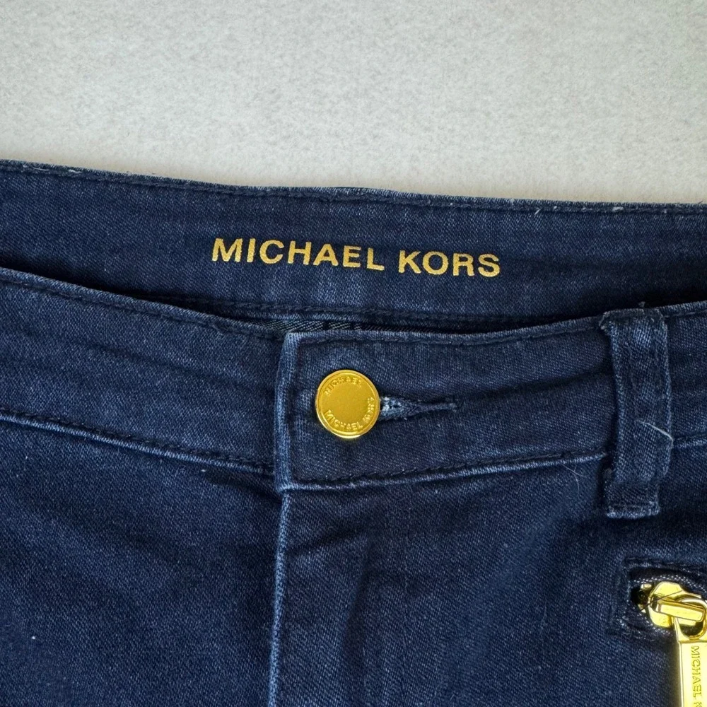 Michael Kors Womens Skinny Jeans Dark Wash Gold Zip Detail Size 12